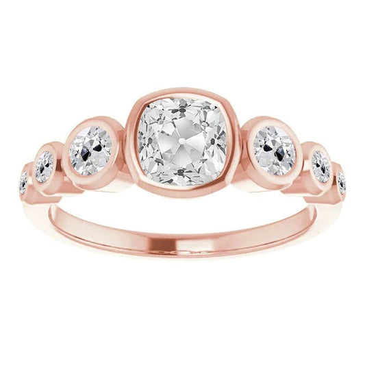 Hälfte Ewigkeit Band Kissen Altschliff-Echt Diamant-Blasenring 5,50 Karat