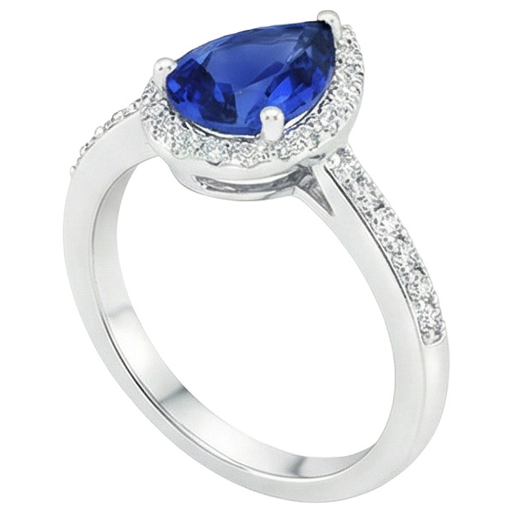 Halo Aus der Erde Abgebauter Natürlicher Diamant Blue Saphir Teardrop Style Ring mit Akzenten 5,50 Karat