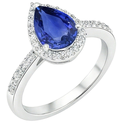 Halo Aus der Erde Abgebauter Natürlicher Diamant Blue Saphir Teardrop Style Ring mit Akzenten 5,50 Karat