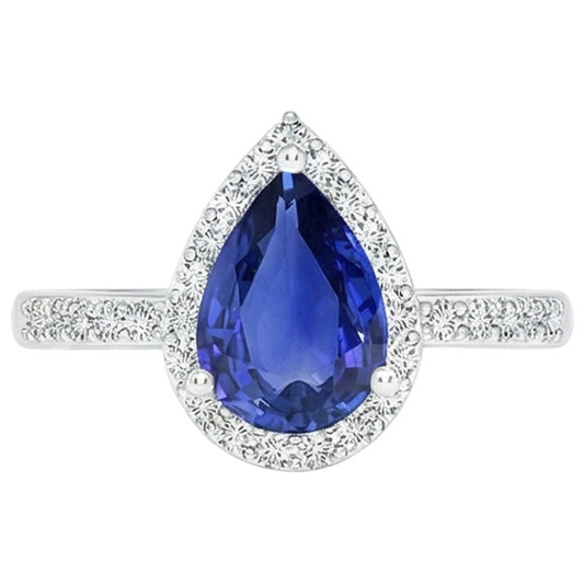 Halo Aus der Erde Abgebauter Natürlicher Diamant Blue Saphir Teardrop Style Ring mit Akzenten 5,50 Karat
