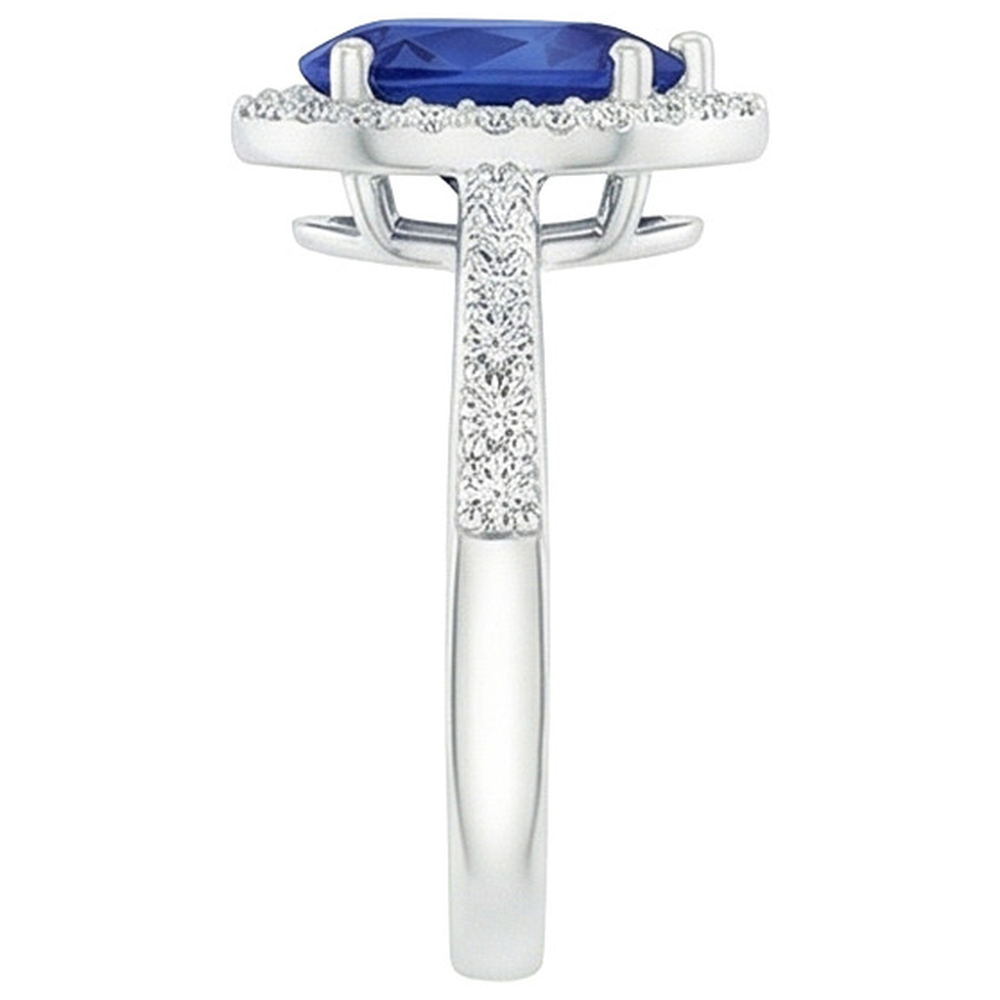 Halo Aus der Erde Abgebauter Natürlicher Diamant Blue Saphir Teardrop Style Ring mit Akzenten 5,50 Karat