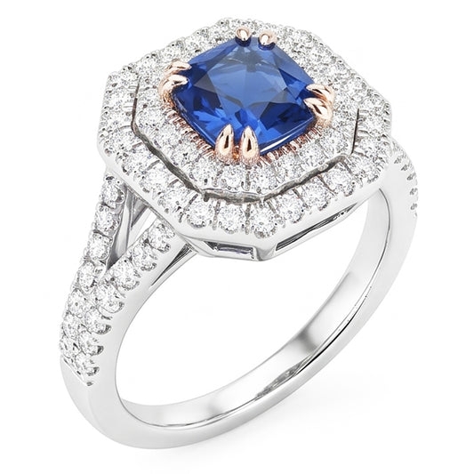 Halo Aus der Erde Abgebauter Natürlicher Diamant Saphir Ring Strahlend Schliff Gold Split Shank 3.50 Karat