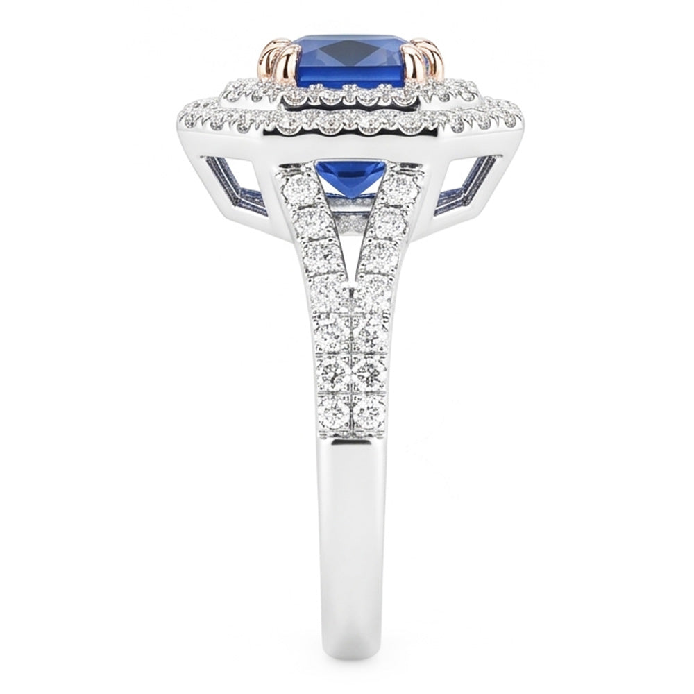 Halo Aus der Erde Abgebauter Natürlicher Diamant Saphir Ring Strahlend Schliff Gold Split Shank 3.50 Karat