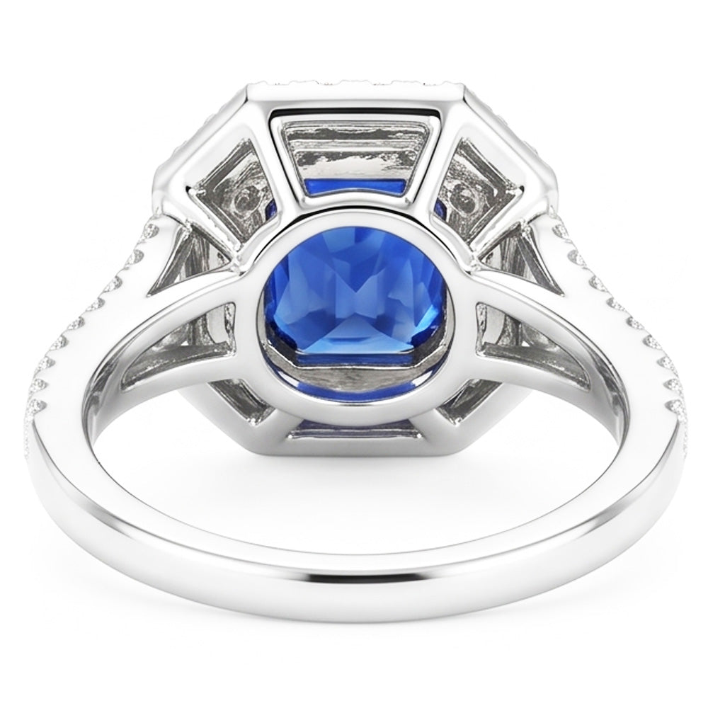 Halo Aus der Erde Abgebauter Natürlicher Diamant Saphir Ring Strahlend Schliff Gold Split Shank 3.50 Karat