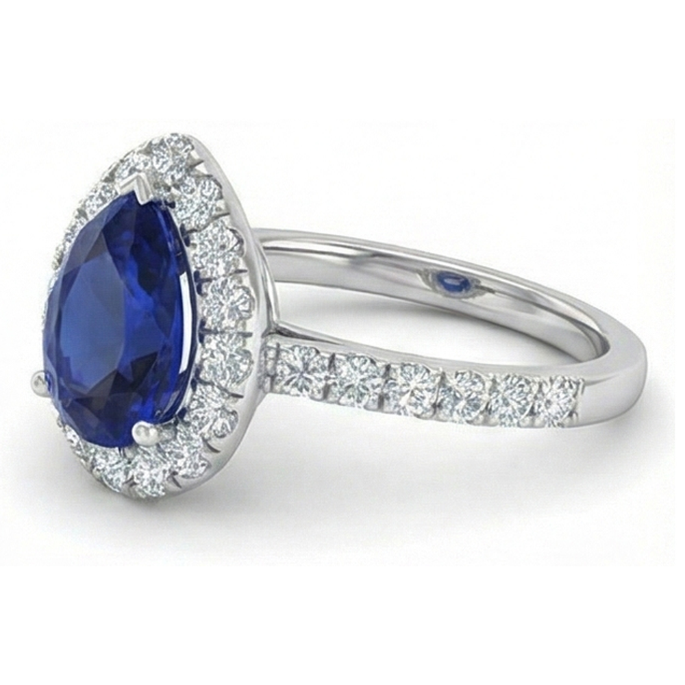 Halo Aus der Erde Abgebauter Natürlicher Diamant Sri Lanka Blauer Saphir Ring 2,75 Karat