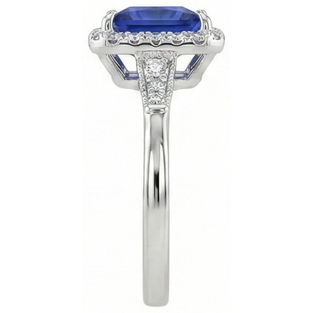 Halo Aus der Erde Abgebauter Natürlicher Diamant & Ceylon Saphir Ring im antiken Stil Weißgold 6 Karat