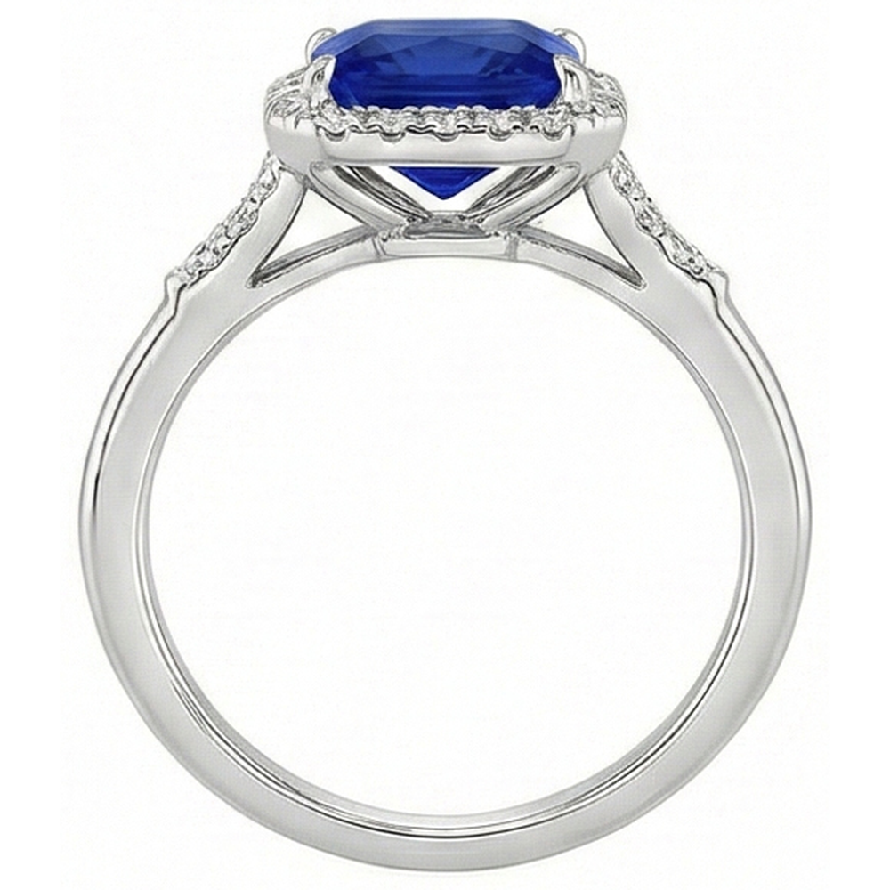 Halo Aus der Erde Abgebauter Natürlicher Diamant & Ceylon Saphir Ring im antiken Stil Weißgold 6 Karat