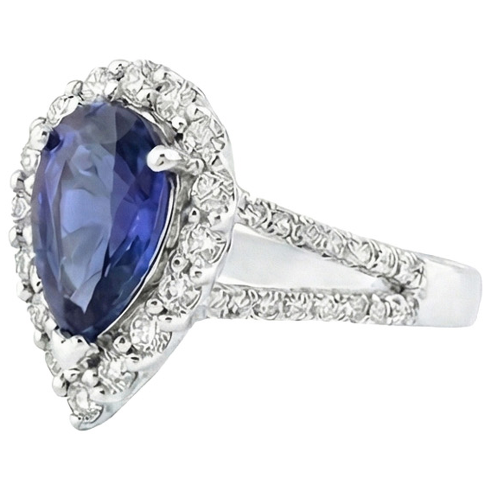 Halo Natürlicher Diamant ( nicht im Labor gezüchtet )ring Birne Sri Lanka Saphir 5,50 Karat Split Shank