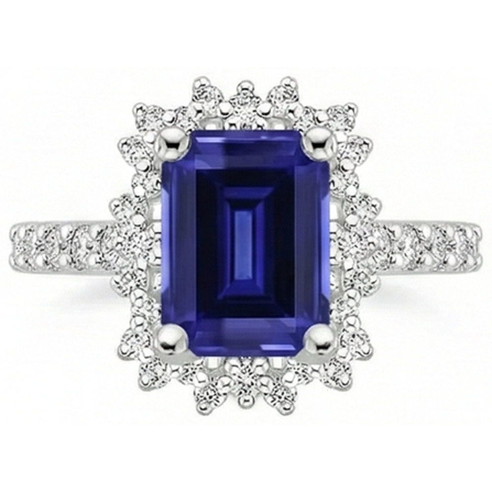 Halo-Aus der Erde Abgebauter Natürlicher Diamant- und Saphir-Verlobungsring