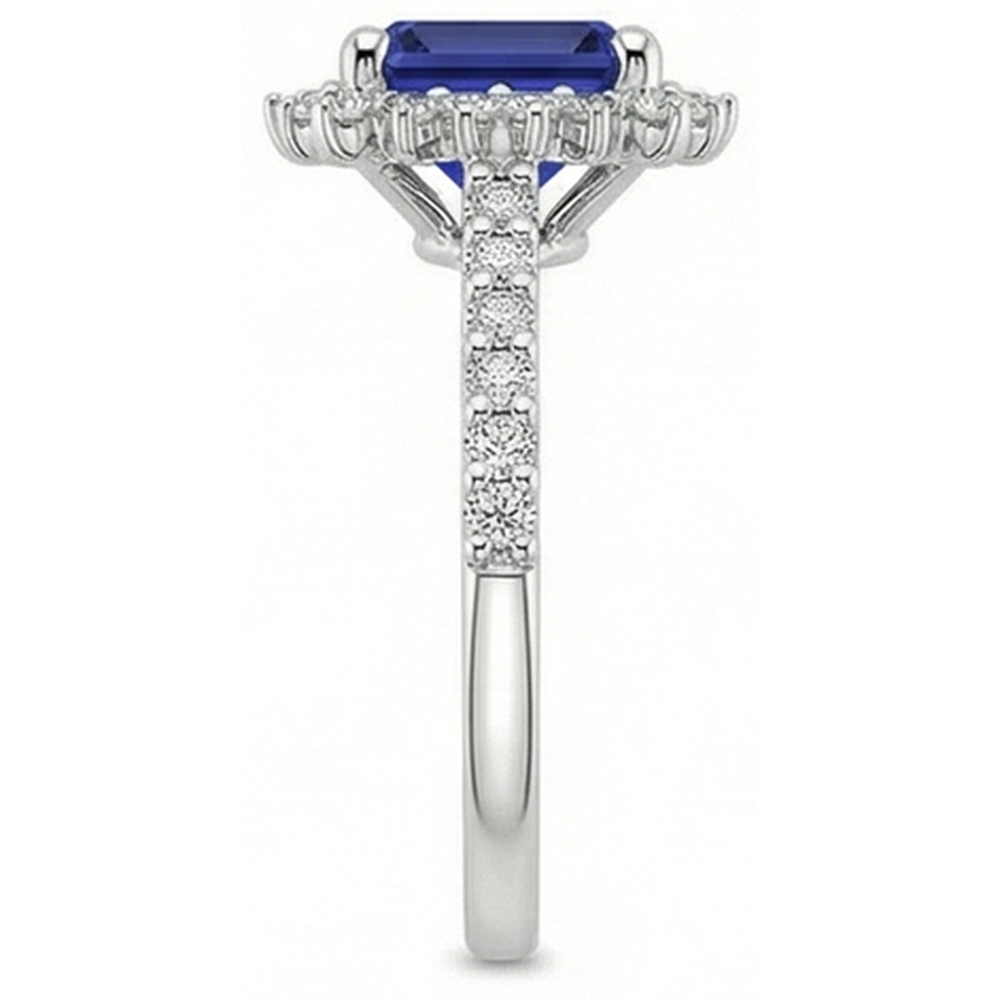 Halo-Aus der Erde Abgebauter Natürlicher Diamant- und Saphir-Verlobungsring