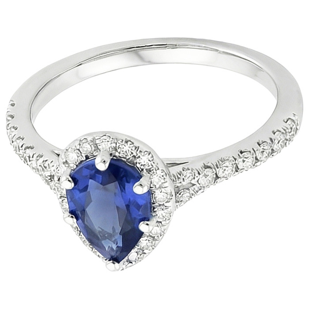Halo Aus der Erde Abgebauter Natürlicher Diamantring Birnenschliff blauer Saphir Edelstein Schmuck 5,25 Karat