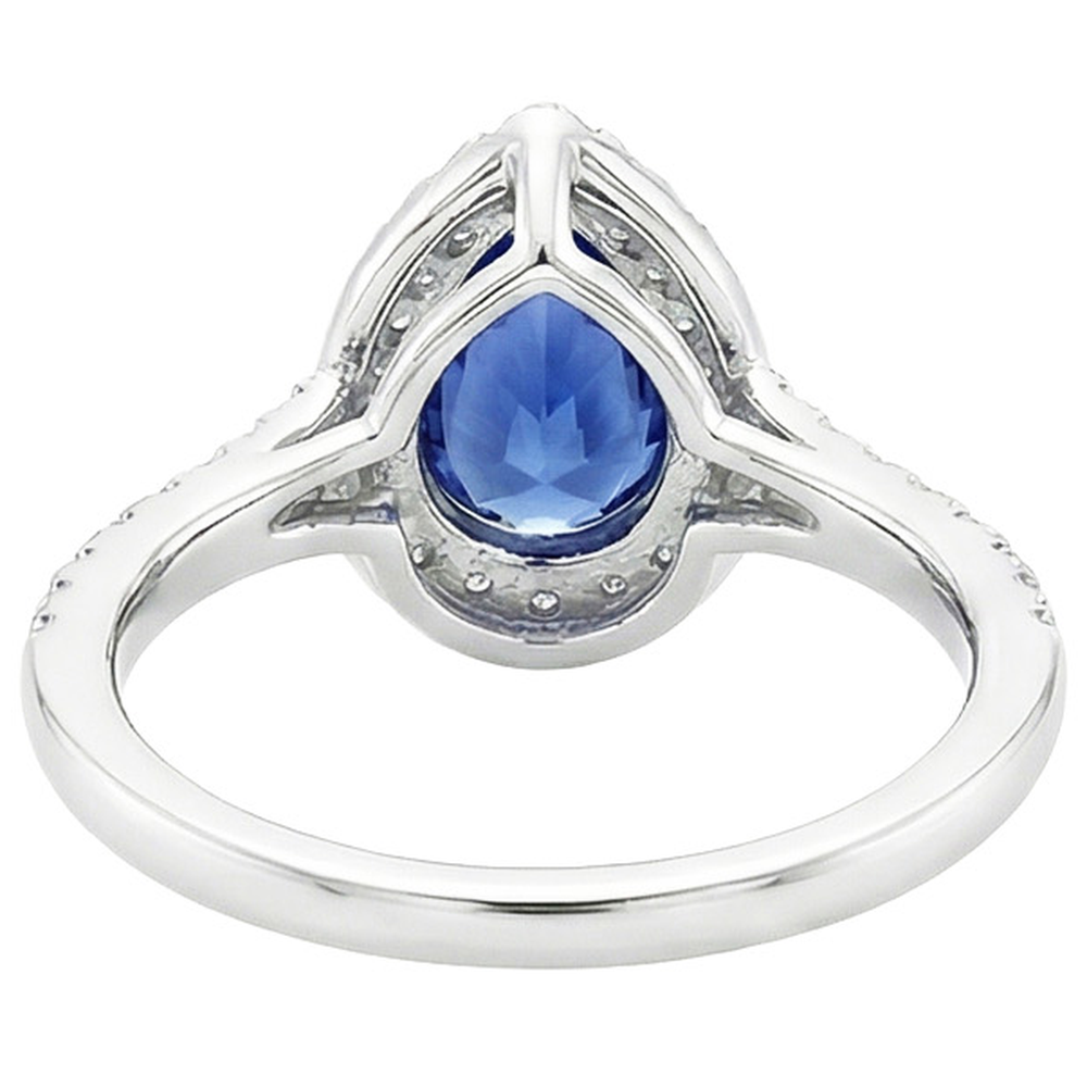 Halo Aus der Erde Abgebauter Natürlicher Diamantring Birnenschliff blauer Saphir Edelstein Schmuck 5,25 Karat