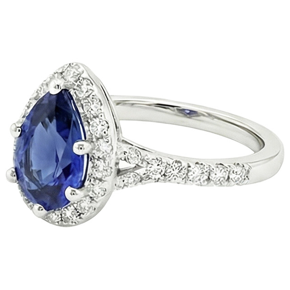 Halo Aus der Erde Abgebauter Natürlicher Diamantring Birnenschliff blauer Saphir Edelstein Schmuck 5,25 Karat