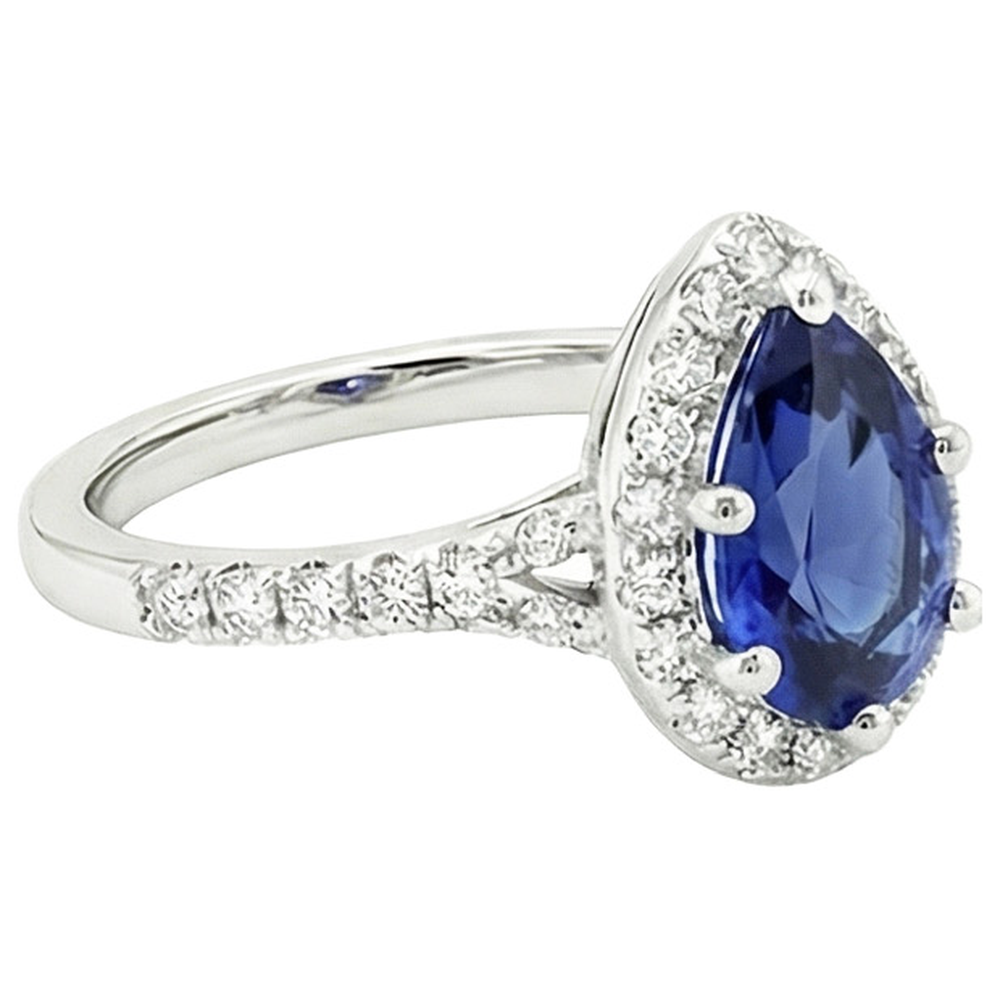 Halo Aus der Erde Abgebauter Natürlicher Diamantring Birnenschliff blauer Saphir Edelstein Schmuck 5,25 Karat