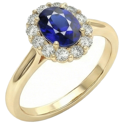 Halo Aus der Erde Abgebauter Natürlicher Diamantring Gelbgold Oval Ceylon Saphir 5,25 Karat