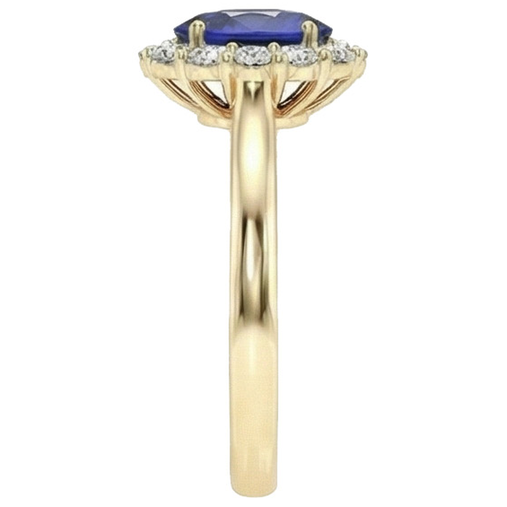 Halo Aus der Erde Abgebauter Natürlicher Diamantring Gelbgold Oval Ceylon Saphir 5,25 Karat