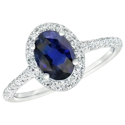 Halo Aus der Erde Abgebauter Natürlicher Diamantring Gold Oval Sri Lanka Saphir Mit Akzenten 6 Karat