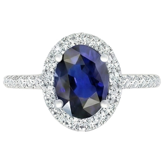 Halo Aus der Erde Abgebauter Natürlicher Diamantring Gold Oval Sri Lanka Saphir Mit Akzenten 6 Karat