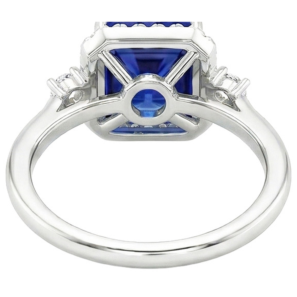Halo Aus der Erde Abgebauter Natürlicher Diamantring Princess Blue Sapphire Center 6 Karat Weißgold