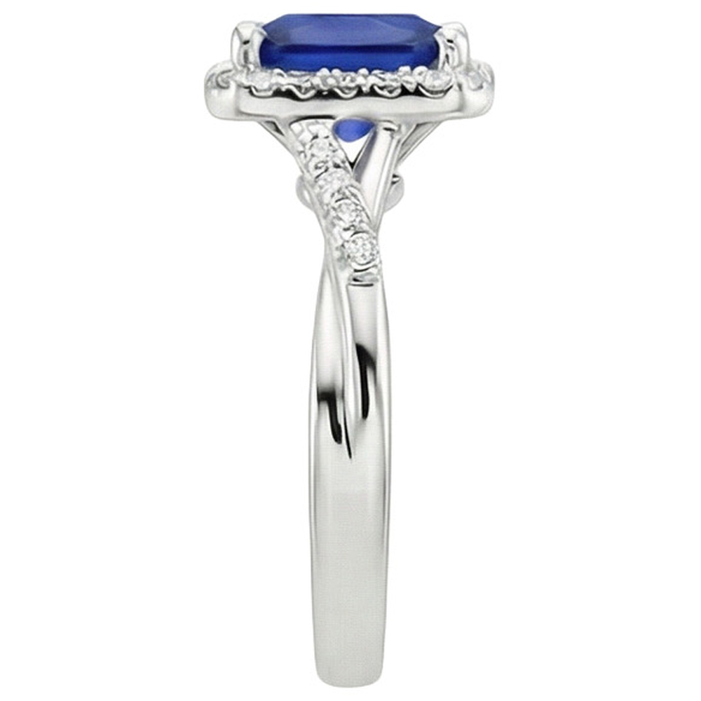 Halo Aus der Erde Abgebauter Natürlicher Diamantring Quadratische Form Ceylon Blue Sapphire Center 4 Karat