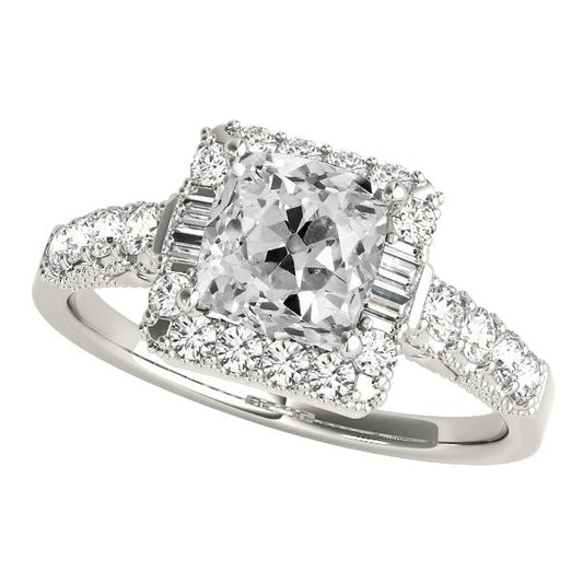 Halo Baguette & Kissen Altschliff Echt Diamant Ring Akzente 8 Karat