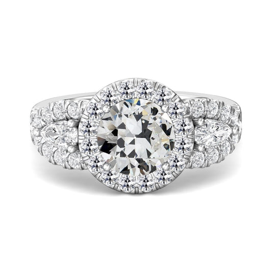 Halo Birne & Runder Altschliff Echt Diamant Ehering 7 Karat 14K Gold