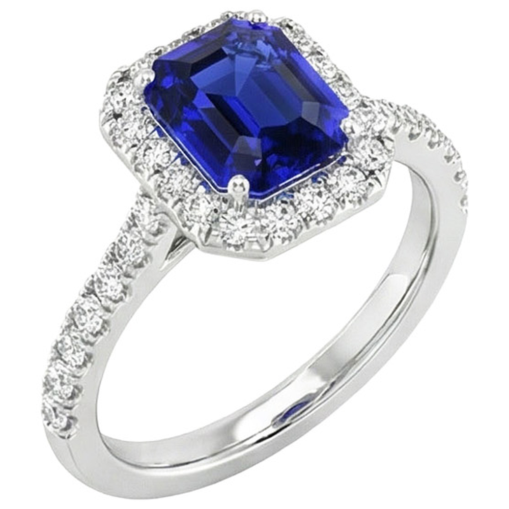echter asscher saphir 10.25Karat ring Vorderansicht