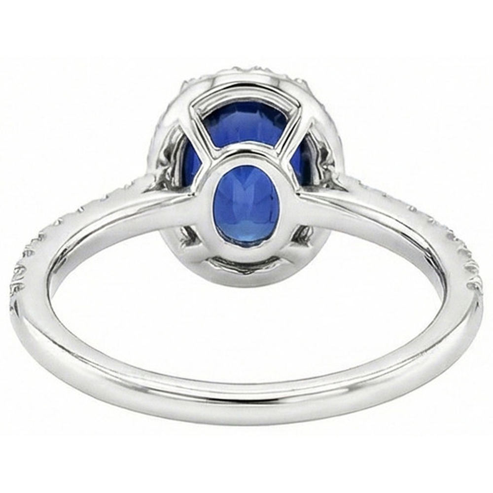 Halo Blue Saphir und Aus der Erde Abgebauter Natürlicher Diamant Verlobungsring 2.25 Karat Gold 14K