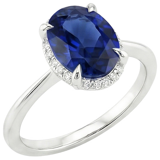 Halo Ceylon Saphir Ring Oval Cut 3,50 Karat Krappenfassung