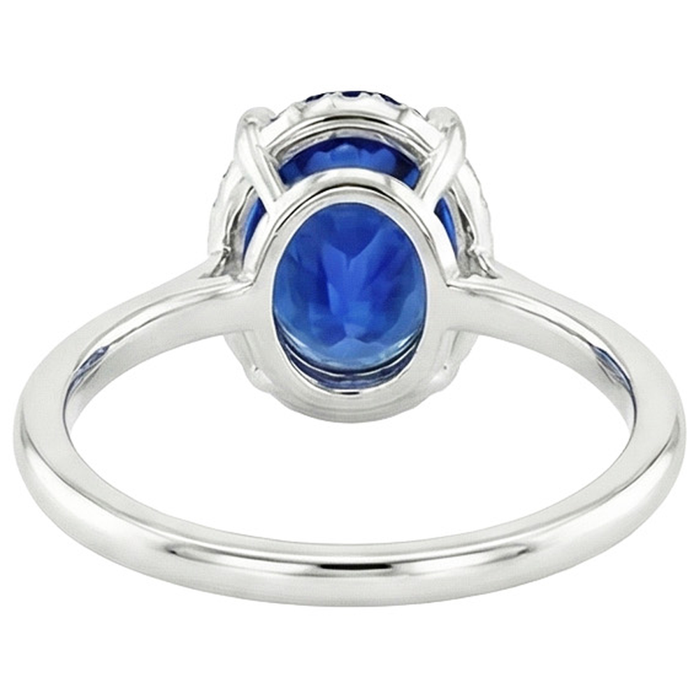Halo Ceylon Saphir Ring Oval Cut 3,50 Karat Krappenfassung
