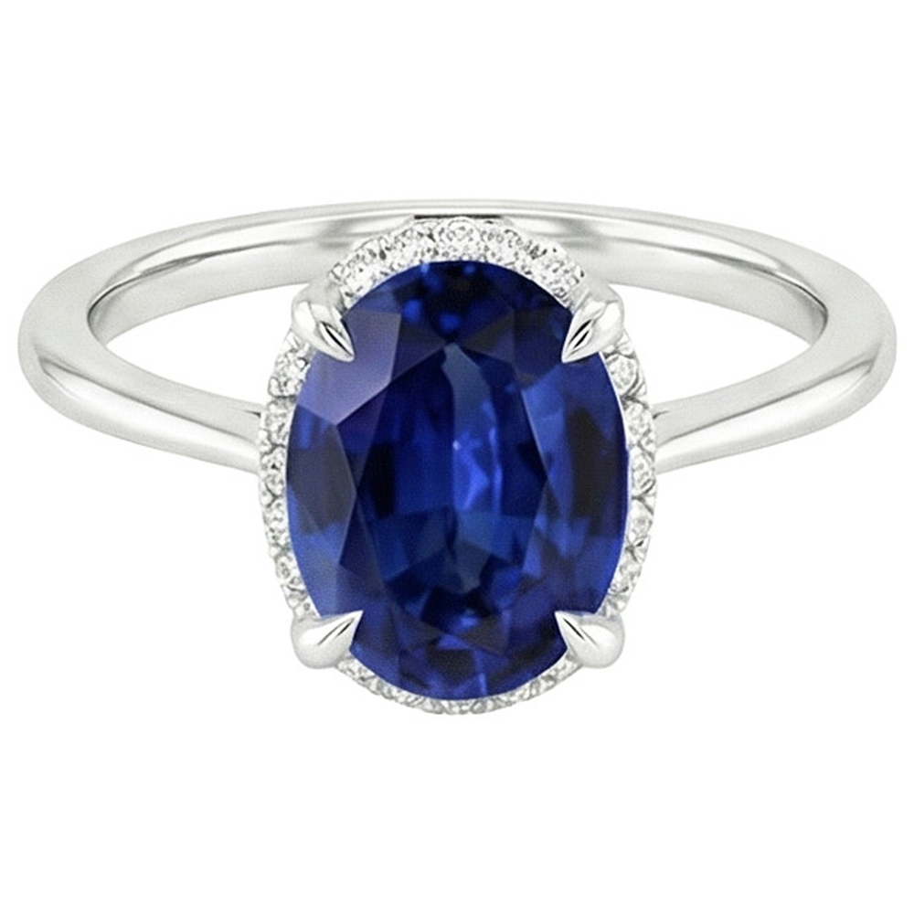 Halo Ceylon Saphir Ring Oval Cut 3,50 Karat Krappenfassung