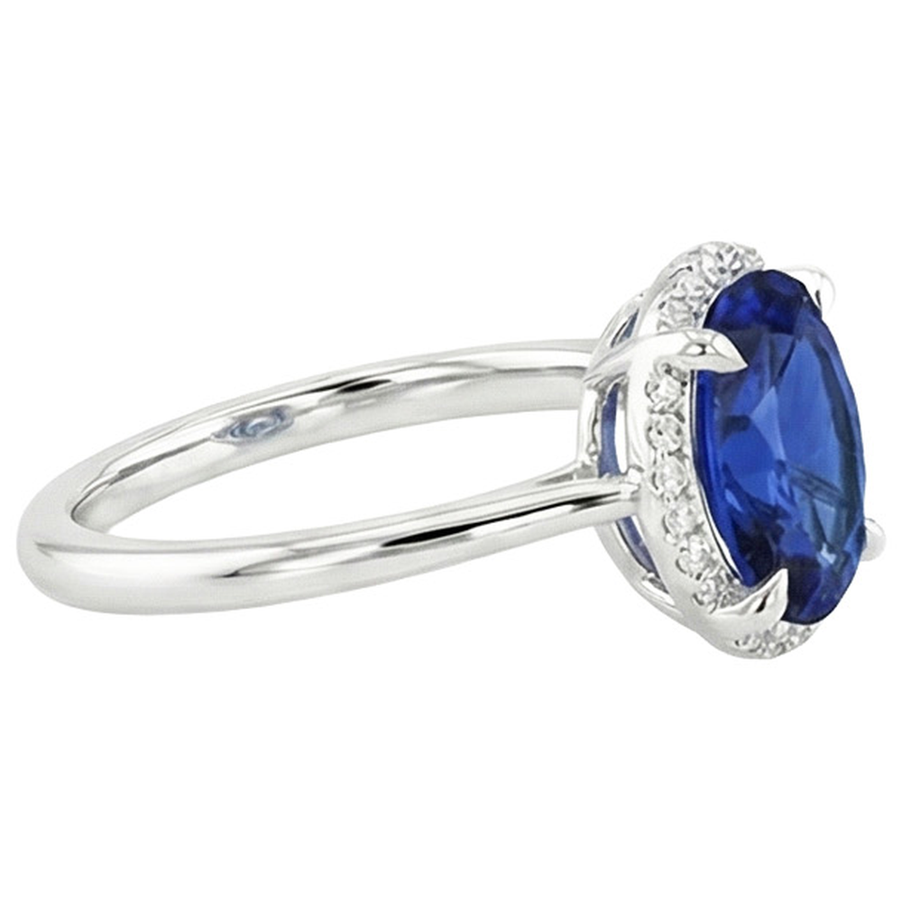 Halo Ceylon Saphir Ring Oval Cut 3,50 Karat Krappenfassung