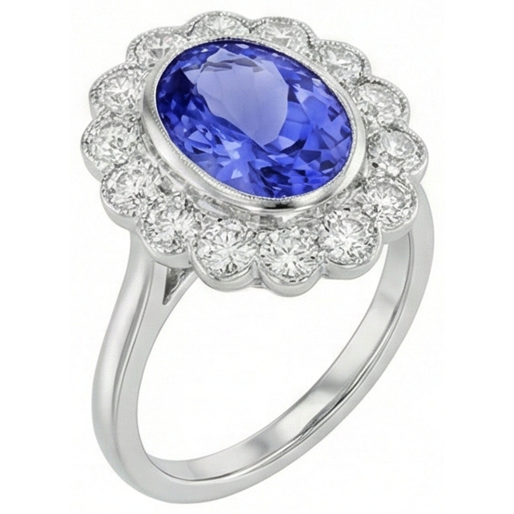 echter oval tansanit 12Karat ring Draufsicht