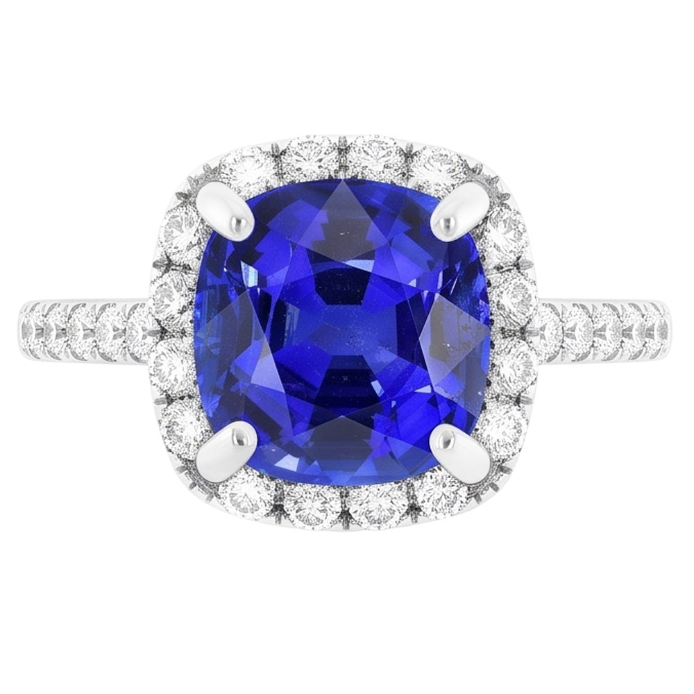 Halo Cushion Ceylon Saphirring mit Akzenten Natürlicher Diamant ( nicht im Labor gezüchtet ) 3,50 Karat