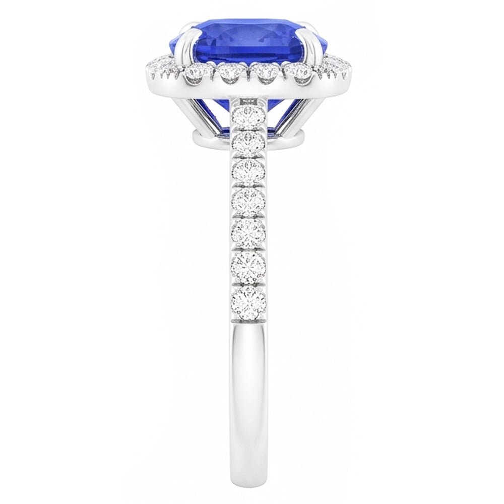 Halo Cushion Ceylon Saphirring mit Akzenten Natürlicher Diamant ( nicht im Labor gezüchtet ) 3,50 Karat