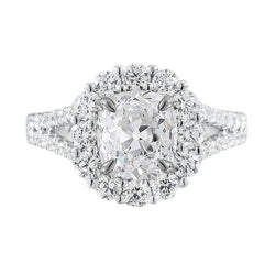 Halo Cushion Echt Aus der Erde Abgebauter Natürlicher Diamant Old Cut Ring Krappenset 4,75 Karat geteilter Schaft