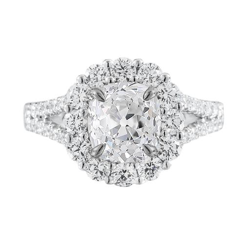 Halo Cushion Echt Diamant Old Cut Ring Krappenset 4,75 Karat geteilter Schaft