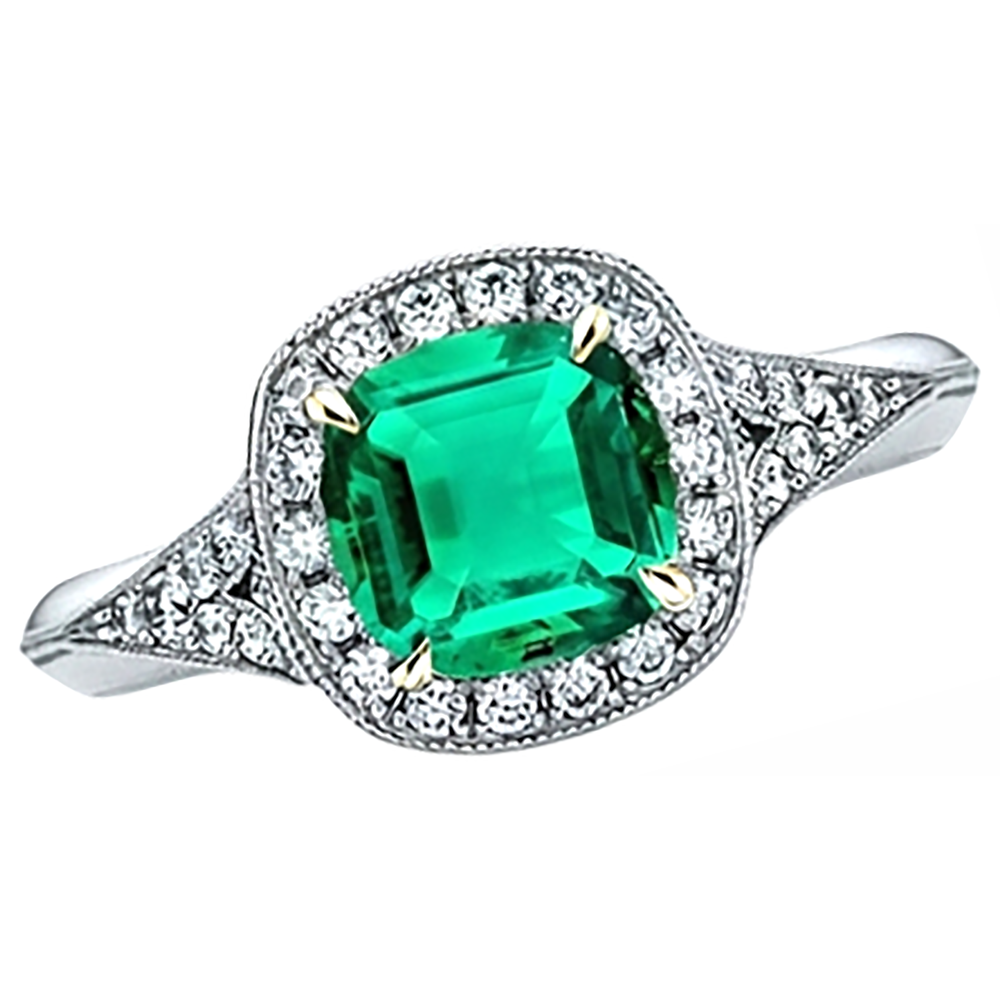 Smaragd Edelstein-Ring 2,50-Karat Zweifarbiges 14K Gold – Schrägansicht