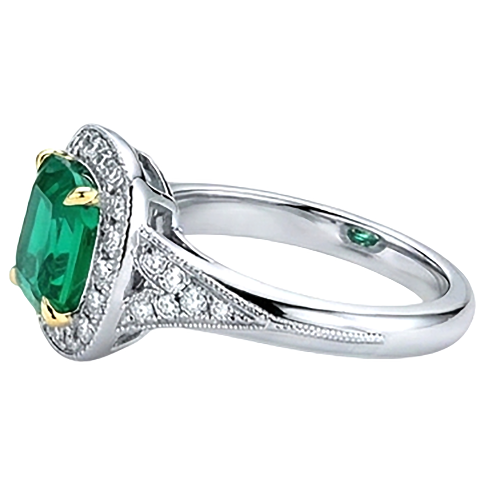 Smaragd Edelstein-Ring 2,50-Karat Zweifarbiges 14K Gold – Profilansicht