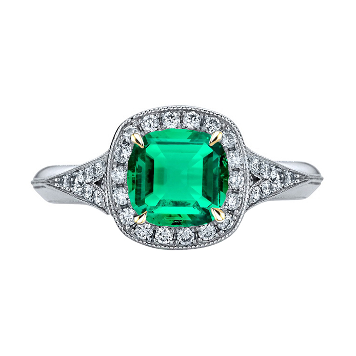 Edelstein-Ring Zweifarbiges 14K Gold mit Smaragd – Hauptansicht