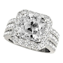 Halo Cushion Old Mine Cut Echt Diamantring Dreireihige Akzente 11.50 Karat