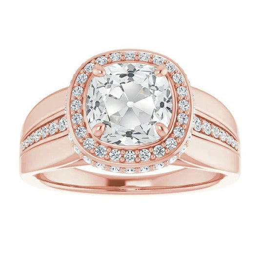 Halo Cushion alter Bergmann Echt Diamantring mit Akzenten 8.25 Karat Roségold