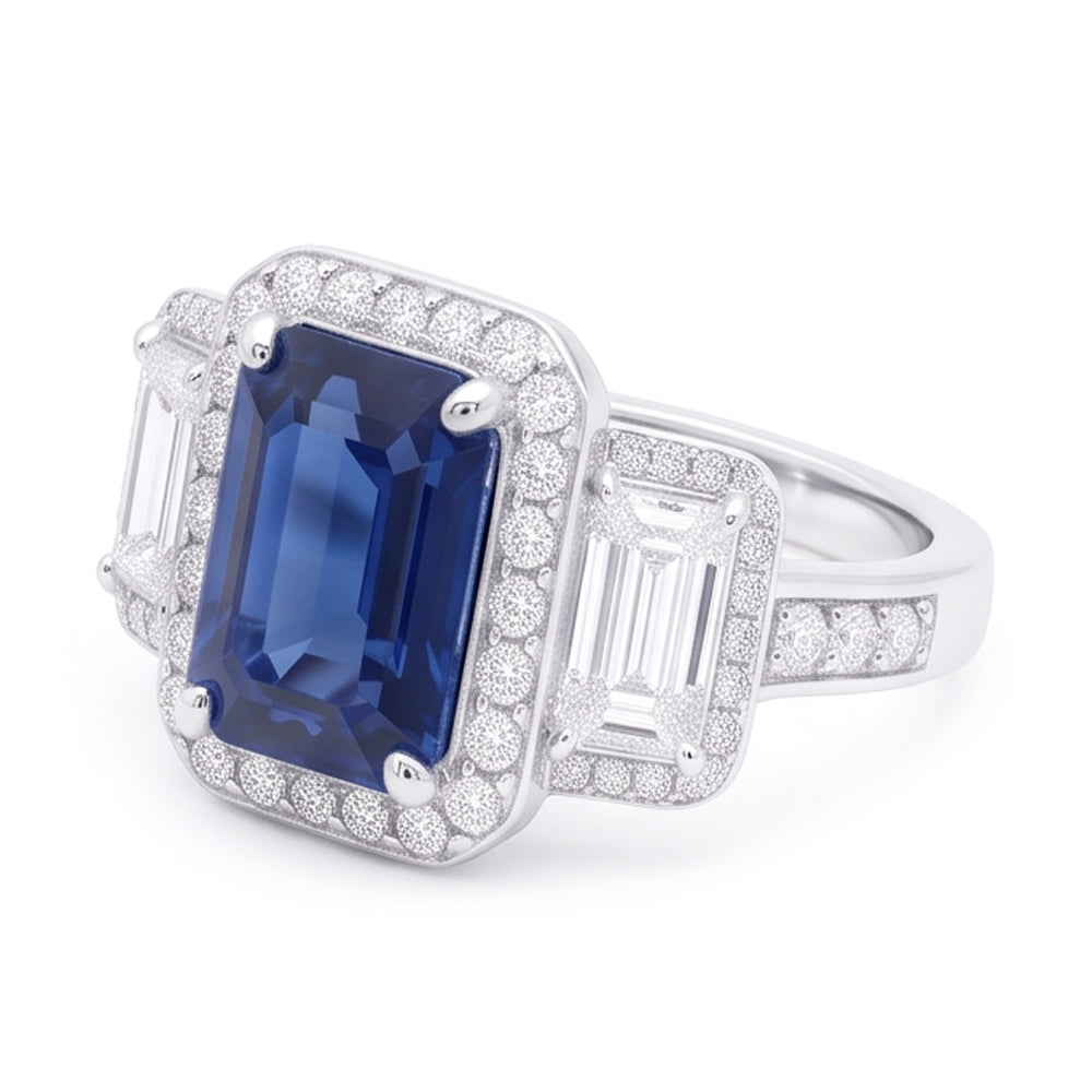Halo Diamonds Verlobungsring mit Saphir