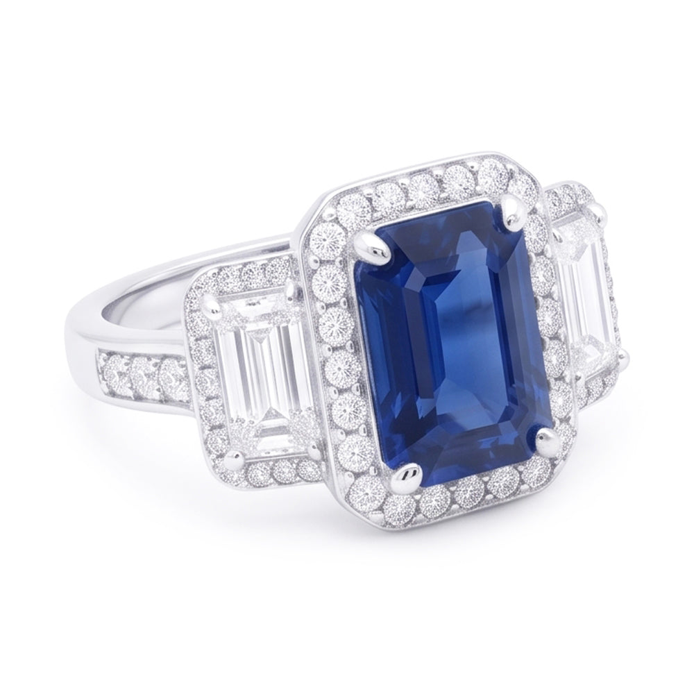 Halo Diamonds Verlobungsring mit Saphir