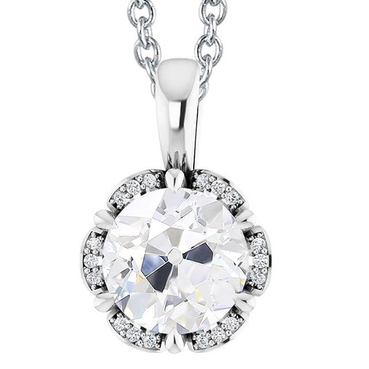 Halo Echt Diamant Anhänger Rund alter Bergmann 4.50 Karat Weißgold 14K