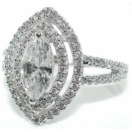 Halo-Echt-Diamant-Verlobungsring 2,51 ct. Marquise geteilter Schaft WG 14K