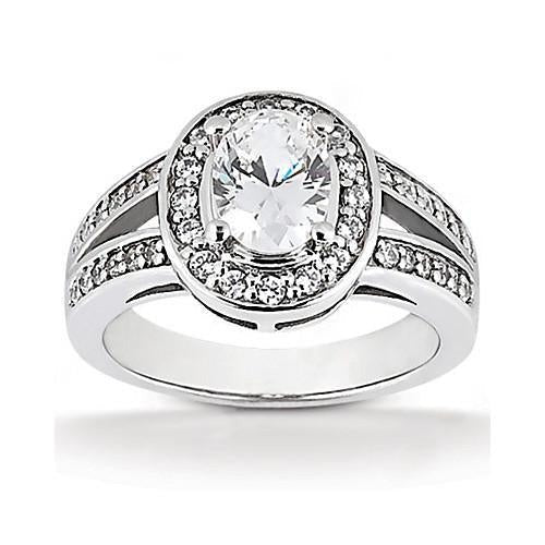 Halo Echt Aus der Erde Abgebauter Natürlicher DiamantSolitaire Oval Ring mit Akzent 1,71 Karat Weißgold 14K