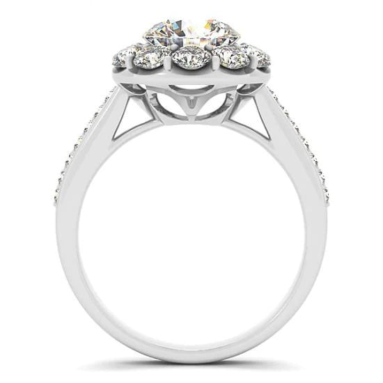 Halo Echt DiamantSolitaire Ring Blumenform mit Akzent 2,75 Karat WG 14K