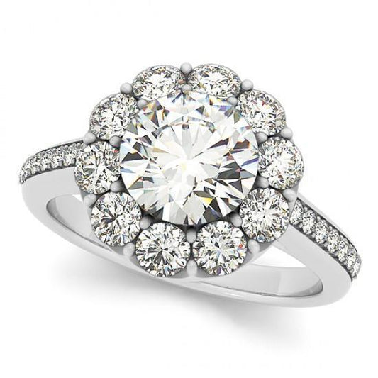 Halo Echt DiamantSolitaire Ring Blumenform mit Akzent 2,75 Karat WG 14K