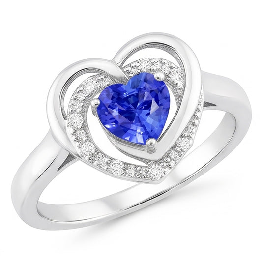 Halo Edelstein Ring Herz Blauer Saphir Schmuck 1,50 Karat Weißgold
